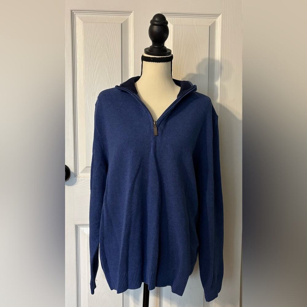 Club Room 1/4 Zip Sweater Men's Large Mock Neck Cotton Blue